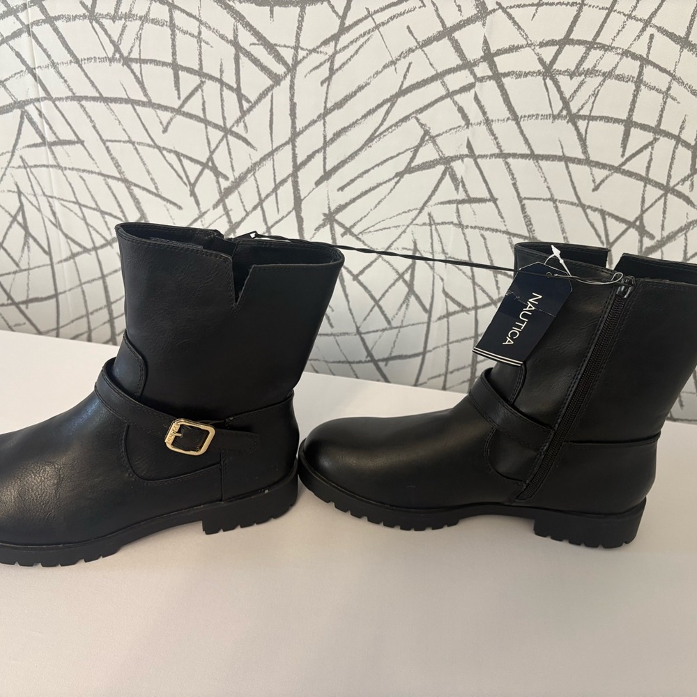 Nautica Black Moto Boots with Gold Buckle - Picture 5 of 8